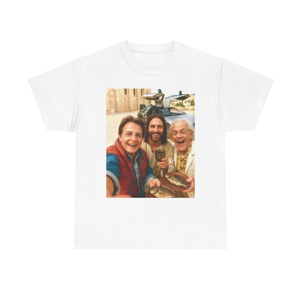 Back To The Future Funny Graphic T Shirt Jesus Unisex Heavy Cotton